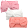 Three-piece baby headband set with large bows in pink and white waffle knit fabric - Pink White Orange-Pink Set (DP022-5)