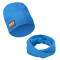 Kids warm knit hat and neck warmer set in bright blue with handmade leather label - Bright Blue (DP324-12)