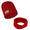 Cozy red ribbed knit hat and neck warmer set for kids with handmade leather label - Red (DP324-20)