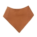 Detailed close-up of a solid rust-red cotton baby bandana bib with stitched edges - Coffee