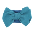Deep lake blue baby nylon headband with large waffle knit texture bow decoration - Peacock Blue