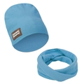Sky blue knit beanie and neck warmer set for kids with handmade leather patch - Sky Blue (DP324-26)