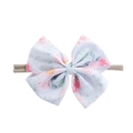 Pink floral bow headband for baby girls with comfortable nude elastic band - Finished Product / Pink Floral Print Style (EE55-13)