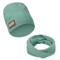 Mint green ribbed knit beanie and neck warmer set for children featuring leather patch - Mint Green (DP324-34)