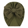 Olive green baby turban hat with a large bow detail made of textured bullet fabric - One Size / Army Green