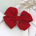Red waffle texture knit bow hair clip for children with handmade boutique design - Burgundy