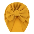 Mustard yellow baby turban hat with waffle texture and oversized bow detail - One Size / Turmeric