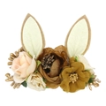 Floral rabbit ear baby headband with vintage earthy brown and beige artificial flowers - JJ78