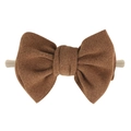 Elastic nylon baby headband with a dark brown faux cashmere bow for infants - Coffee