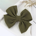 Olive green handmade bow hair clip with textured fabric for kids on white background - Army Green