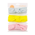Lot de 3 bandeaux bébé avec nœuds bleu, jaune et rose en tissu de coton doux extensible - Bleu Jaune Rose Motif Vague