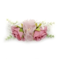 Pink artificial rose floral headband with green leaves for babies and girls - HH34