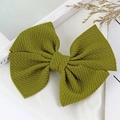 Olive green handmade bow hair clip with textured fabric for girls and toddlers - Forest Green