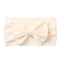 Detail of baby bow headband in cream rib knit fabric with large knot for infants - Beige