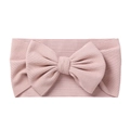 Detail of baby pink knitted headband featuring large 3D bow and ribbed texture fabric - Khaki