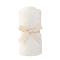 Macro shot of a white bamboo cotton muslin swaddle roll tied with a beige herringbone ribbon - White / 100*100cm