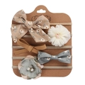 Detail of 5-piece baby headband set with fabric bows and floral accents on card - Vintage Daisy Contrast Combination (DP061-7)