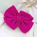 Handmade large rose red waffle knit hair bow clip for girls with honeycomb texture - Purplish Red