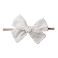 Bandeau bébé avec nœud en coton brodé blanc et ruban en nylon souple extensible - Blanc