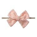 Bandeau bébé avec nœud en dentelle rose brodée et ruban en nylon élastique doux - Bourgeon de Neige