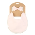 Détail du bavoir bébé en coton de bambou avec dentelle et bandeau à nœud assorti - Rose Clair