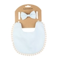 Detail of light blue baby headband and boho bib set on natural kraft card display - Light Blue