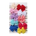 Set of 10 soft baby bow headbands in various colors with waffle texture fabric - Rainbow Color Combination (DP042-5)