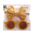 Detail of ginger yellow ribbed bow headband and matching round sunglasses set for children - Ginger Yellow