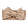 Detail of baby soft ribbed cotton bow headband in milk tea color with seamless stretch - Khaki