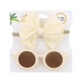 Kids fashion set with cream bow headband and round sunglasses on display card - Cream
