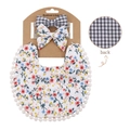 Bavaglino floreale per neonati con pompon e set di fasce per capelli con fiocco - Floreale Misto (DP032-1)