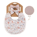 Set bavaglino neonato floreale con fasce abbinate e design a quadretti reversibile - Marrone Quadretti Floreale (DP032-3)