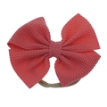 Baby Haarband mit Schleife aus Waffelgewebe in Korallenrosa mit elastischem Band - Fertigprodukt / Dunkelwassermelonenrot