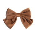 Classic velvet hair clip featuring a large caramel brown bow with a spring fastener - Coffee