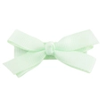 Detailed close-up of a mint green ribbed fabric bow hair clip for young girls - Mint