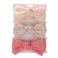 Three-piece baby headband set with soft cotton bow designs on display card - Light Orange and Patterned Beige Combination (DP070-4)