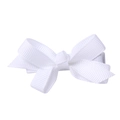 Classic white grosgrain ribbon bow hair clip for girls with a secure metal base - White
