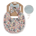 Ensemble bavoir et bandeau pour bébé à motif écossais et floral, accessoire 3 pièces - Vert Carreaux Floral (DP032-8)