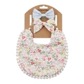Baby floral bib and headband set with pom-pom trim and boho berry print patterns - Berry Print Style (DP032-2)