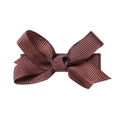 Dark brown ribbed grosgrain fabric bow hair clip for girls with a classic double-wing design - Coffee