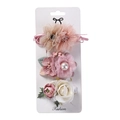 Détail de trois pinces à cheveux fleuries avec perles et strass sur carte de présentation - Thème Perle Rose Lotus (DP063-5)