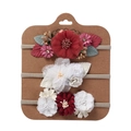 Dreiteiliges Baby-Stirnband-Set mit roten Rosen, weißer Spitze und floralen Clustern - 3er-Pack / Dunkelrote Und Rosa Gruppe