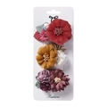 Détail de barrettes à fleurs avec perles et fleurs en tissu rouge sur carte support - Thème Rouge Vin Jaune (DP063-6)