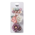 Détail d'un ensemble de trois barrettes à fleurs avec perles et fleurs en tissu - Thème Mixte Macaron (DP063-8)
