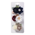 Vue détaillée de l'ensemble de barrettes florales bordeaux et bleues sur carte - Thème Bleu Foncé Rouge Vin (DP063-10)
