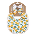 Baby floral and polka dot headband with matching boho pom-pom bib set for infants - Black White Polka Floral (DP032-9)