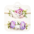 Dettaglio di confezione da 2 fasce per neonati con fiori in tessuto e nylon morbido - Dp079-18