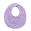 Detail of baby bib in light purple with white floral patterns and dual snap button closure - Light Purple Floral (WW47-1)