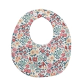 Detail of floral baby bib with red and pink flower print and adjustable white snap buttons - Red And Orange Floral (WW47-5)