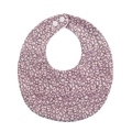 Detail of baby cotton bib with purple floral print and dual white snap fasteners - Purple Small Floral (WW47-6)